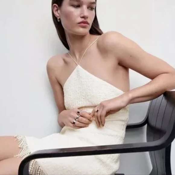 NEW Jason Wu Textured Pearl Fringe Halter Dress | Wedding Dress XS - Picture 4 of 4